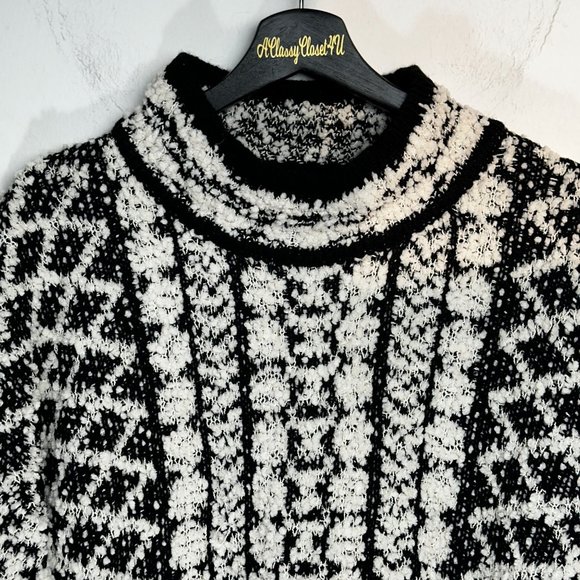 Solitaire by Ravi Khosla Black White High Neck Chunky Hand Knit Sweater xl - Picture 3 of 9